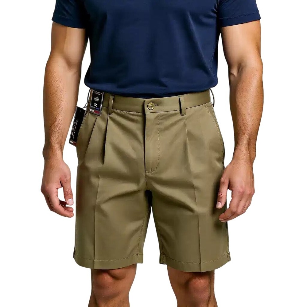 Roundtree & Yorke TravelSmart Mens 36 Pleated Shorts‎ Khaki Tan Classic Fit NWT